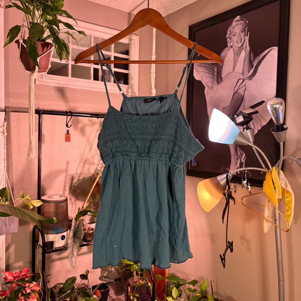 Bailey's Point Teal Cotton Boho Tank Top | Flowy Babydoll Cami XL